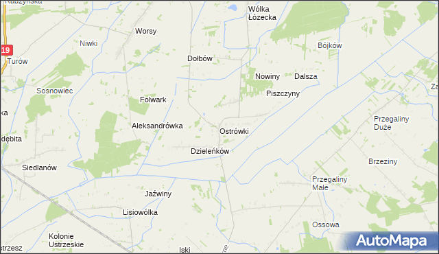 mapa Ostrówki gmina Wohyń, Ostrówki gmina Wohyń na mapie Targeo