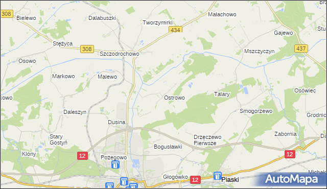 mapa Ostrowo gmina Gostyń, Ostrowo gmina Gostyń na mapie Targeo