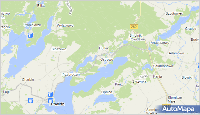 mapa Ostrowo gmina Powidz, Ostrowo gmina Powidz na mapie Targeo