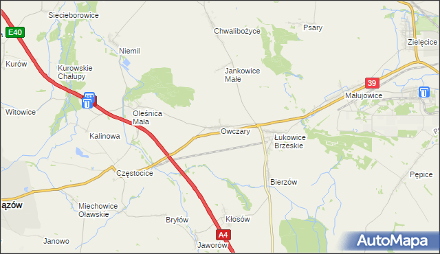 mapa Owczary gmina Oława, Owczary gmina Oława na mapie Targeo