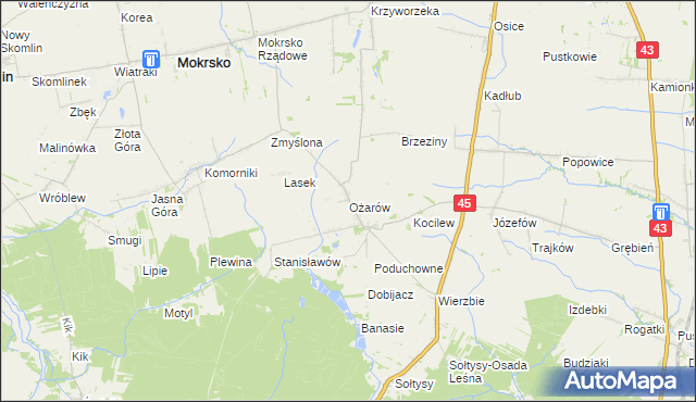 mapa Ożarów gmina Mokrsko, Ożarów gmina Mokrsko na mapie Targeo