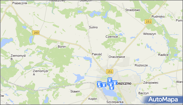mapa Pakość gmina Choszczno, Pakość gmina Choszczno na mapie Targeo