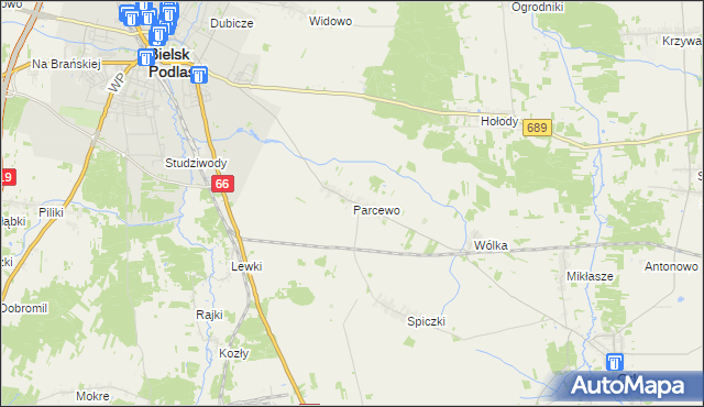 mapa Parcewo gmina Bielsk Podlaski, Parcewo gmina Bielsk Podlaski na mapie Targeo