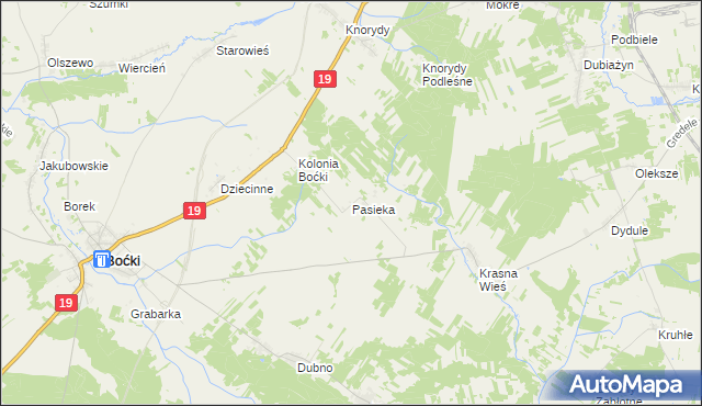 mapa Pasieka gmina Boćki, Pasieka gmina Boćki na mapie Targeo