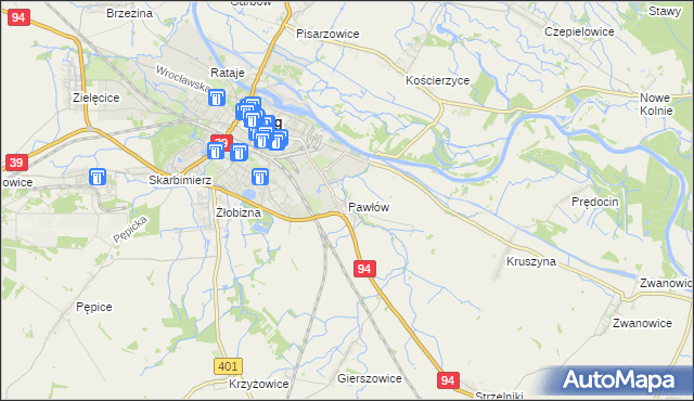mapa Pawłów gmina Skarbimierz, Pawłów gmina Skarbimierz na mapie Targeo