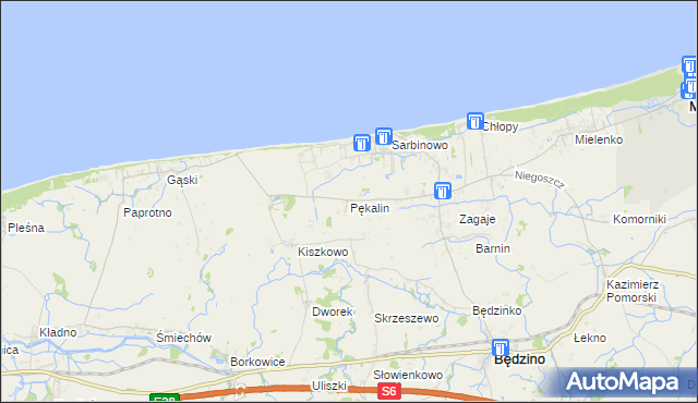 mapa Pękalin gmina Mielno, Pękalin gmina Mielno na mapie Targeo