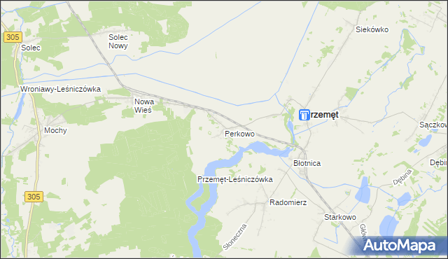 mapa Perkowo gmina Przemęt, Perkowo gmina Przemęt na mapie Targeo
