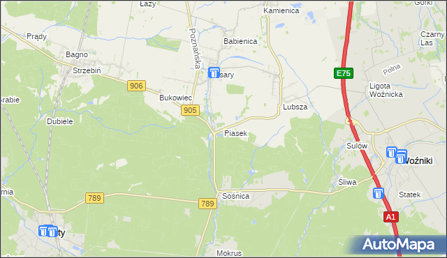 mapa Piasek gmina Woźniki, Piasek gmina Woźniki na mapie Targeo