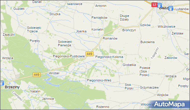 mapa Piegonisko-Kolonia, Piegonisko-Kolonia na mapie Targeo