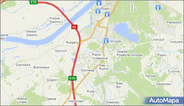 mapa Pieńki Królewskie, Pieńki Królewskie na mapie Targeo