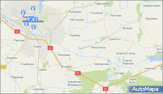 mapa Pierzchno gmina Środa Wielkopolska, Pierzchno gmina Środa Wielkopolska na mapie Targeo