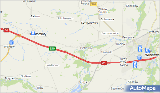 mapa Piotrowice gmina Kostomłoty, Piotrowice gmina Kostomłoty na mapie Targeo