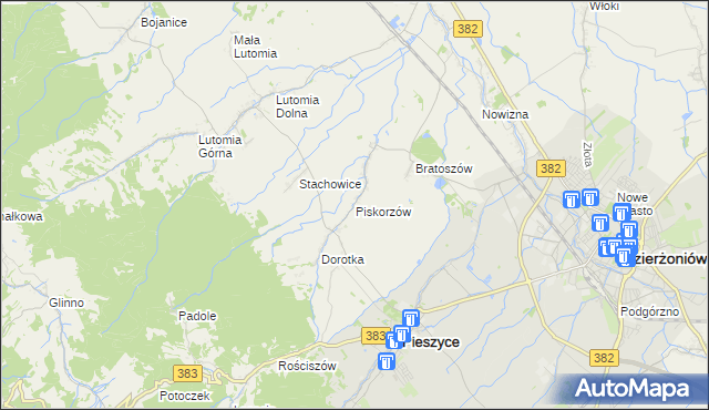 mapa Piskorzów gmina Pieszyce, Piskorzów gmina Pieszyce na mapie Targeo