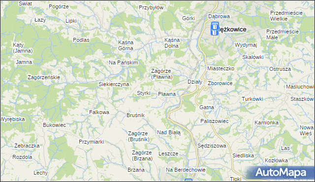 mapa Pławna gmina Ciężkowice, Pławna gmina Ciężkowice na mapie Targeo
