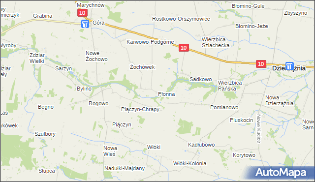 mapa Płonna gmina Staroźreby, Płonna gmina Staroźreby na mapie Targeo