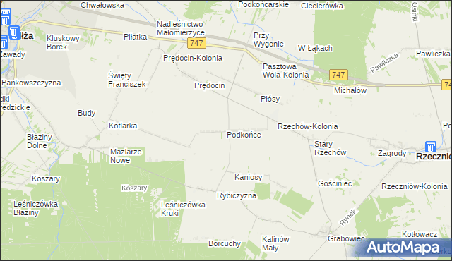 mapa Podkońce gmina Rzeczniów, Podkońce gmina Rzeczniów na mapie Targeo