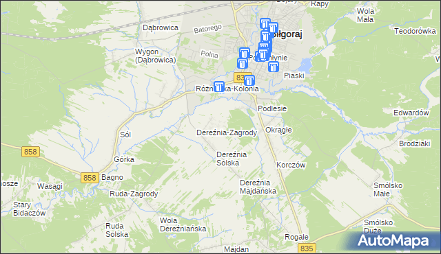 mapa Podlesie gmina Biłgoraj, Podlesie gmina Biłgoraj na mapie Targeo