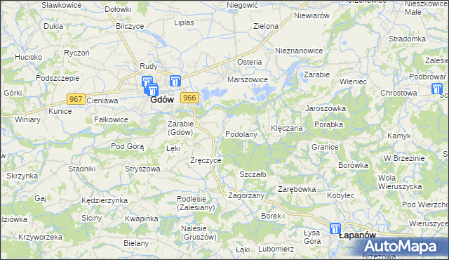 mapa Podolany gmina Gdów, Podolany gmina Gdów na mapie Targeo