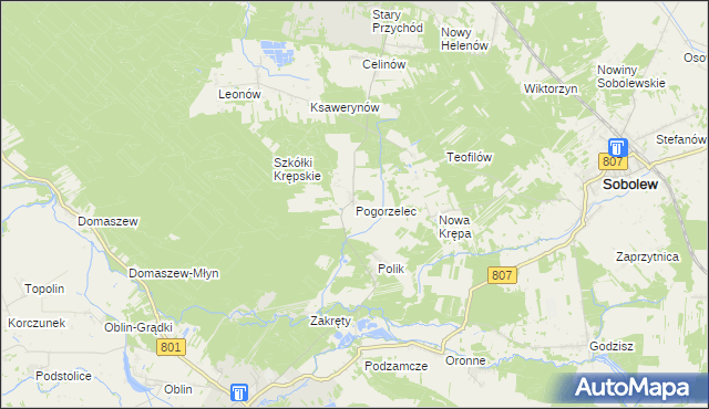 mapa Pogorzelec gmina Maciejowice, Pogorzelec gmina Maciejowice na mapie Targeo