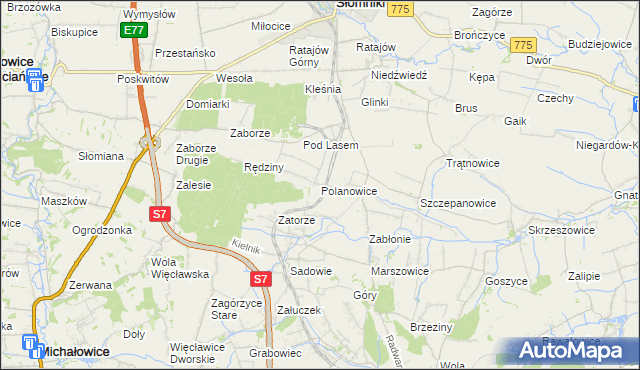 mapa Polanowice gmina Słomniki, Polanowice gmina Słomniki na mapie Targeo