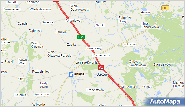 mapa Pomarzanki gmina Gostynin, Pomarzanki gmina Gostynin na mapie Targeo