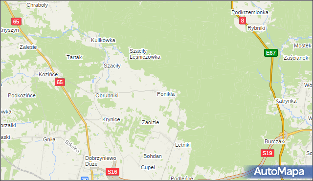 mapa Ponikła gmina Dobrzyniewo Duże, Ponikła gmina Dobrzyniewo Duże na mapie Targeo