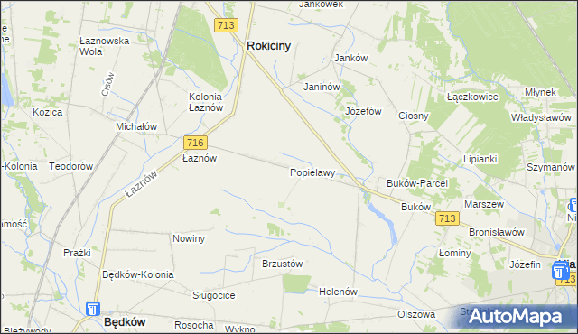 mapa Popielawy gmina Rokiciny, Popielawy gmina Rokiciny na mapie Targeo
