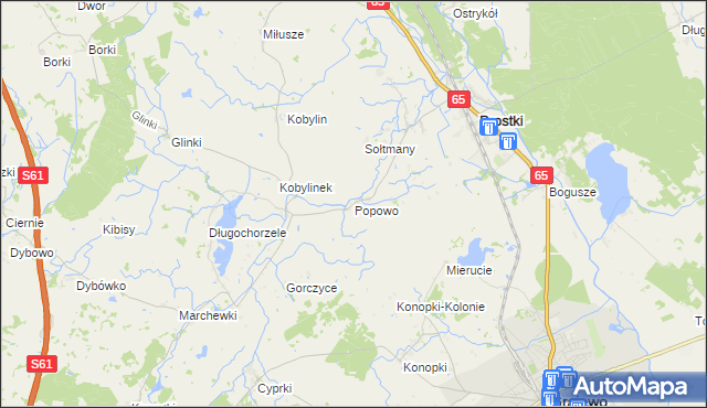 mapa Popowo gmina Prostki, Popowo gmina Prostki na mapie Targeo