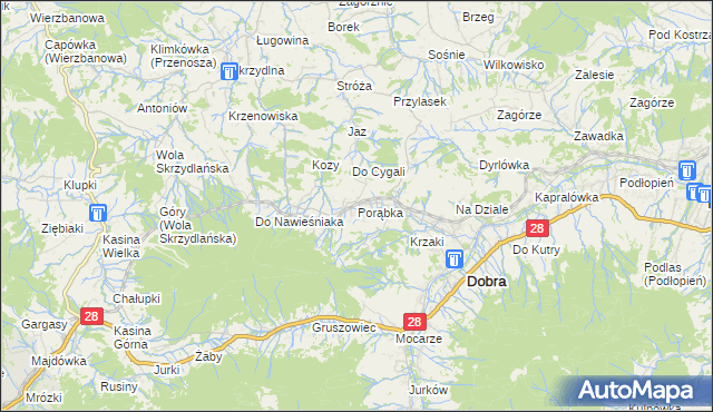 mapa Porąbka gmina Dobra, Porąbka gmina Dobra na mapie Targeo