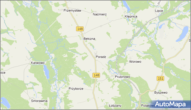 mapa Poradz gmina Łobez, Poradz gmina Łobez na mapie Targeo