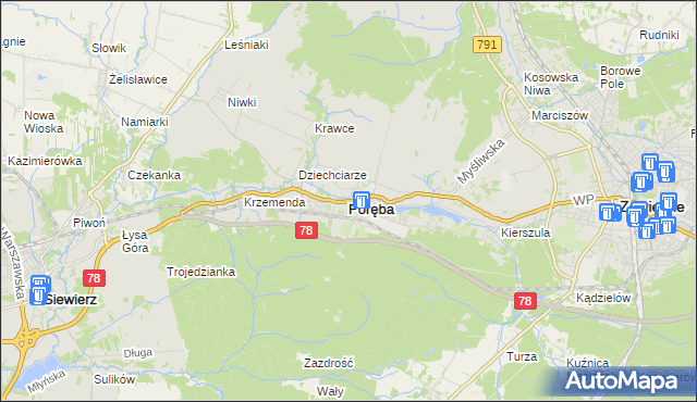 mapa Poręba powiat zawierciański, Poręba powiat zawierciański na mapie Targeo