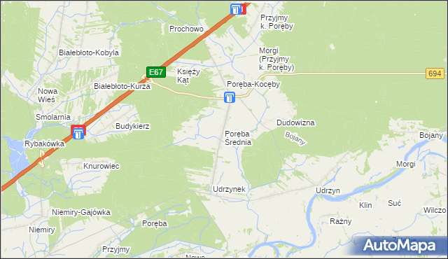 mapa Poręba Średnia, Poręba Średnia na mapie Targeo