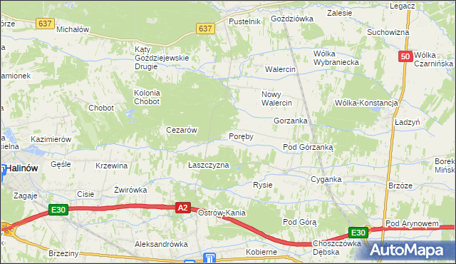 mapa Poręby gmina Dębe Wielkie, Poręby gmina Dębe Wielkie na mapie Targeo