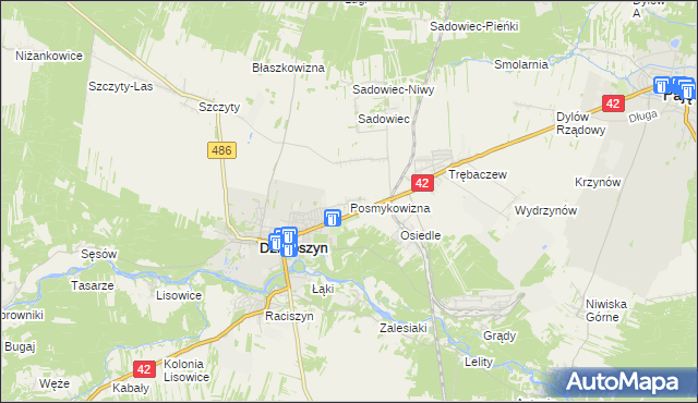 mapa Posmykowizna gmina Działoszyn, Posmykowizna gmina Działoszyn na mapie Targeo