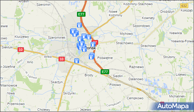 mapa Poświętne gmina Płońsk, Poświętne gmina Płońsk na mapie Targeo