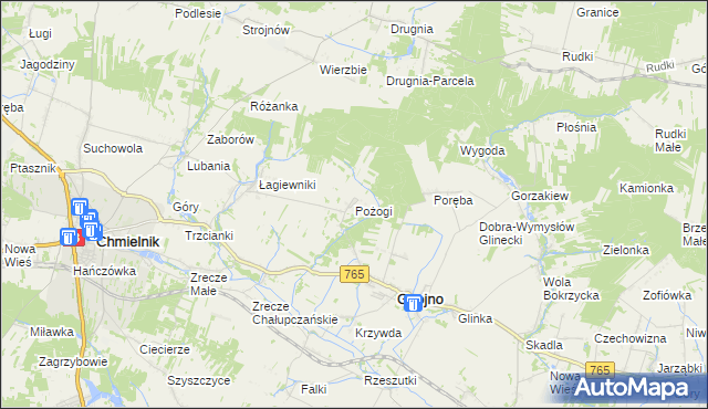 mapa Pożogi gmina Gnojno, Pożogi gmina Gnojno na mapie Targeo