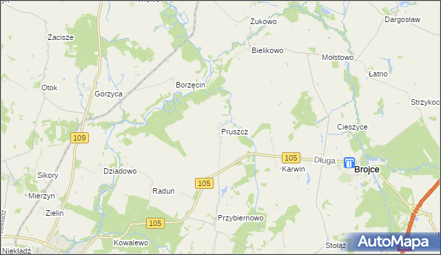 mapa Pruszcz gmina Brojce, Pruszcz gmina Brojce na mapie Targeo