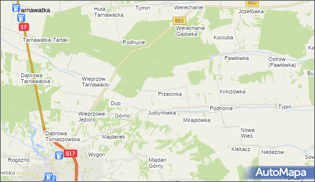 mapa Przecinka gmina Tomaszów Lubelski, Przecinka gmina Tomaszów Lubelski na mapie Targeo