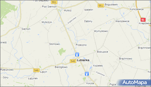 mapa Przeczno gmina Łubianka, Przeczno gmina Łubianka na mapie Targeo