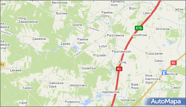 mapa Przydatki gmina Wola Krzysztoporska, Przydatki gmina Wola Krzysztoporska na mapie Targeo