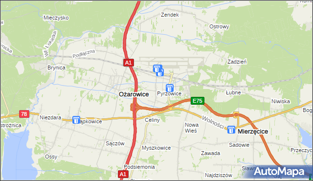 mapa Pyrzowice, Pyrzowice na mapie Targeo