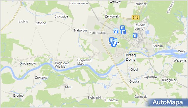 mapa Pysząca gmina Brzeg Dolny, Pysząca gmina Brzeg Dolny na mapie Targeo