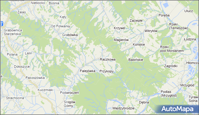 mapa Raczkowa gmina Sanok, Raczkowa gmina Sanok na mapie Targeo