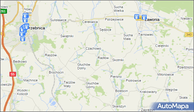 mapa Radłów gmina Zawonia, Radłów gmina Zawonia na mapie Targeo