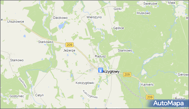 mapa Radusz gmina Kołczygłowy, Radusz gmina Kołczygłowy na mapie Targeo