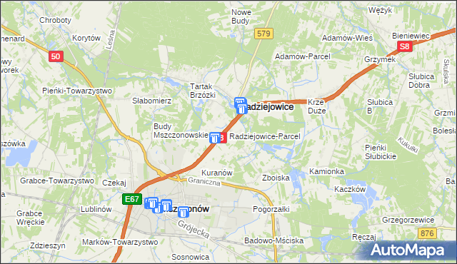 mapa Radziejowice-Parcel, Radziejowice-Parcel na mapie Targeo