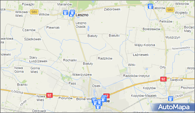 mapa Radzików gmina Błonie, Radzików gmina Błonie na mapie Targeo