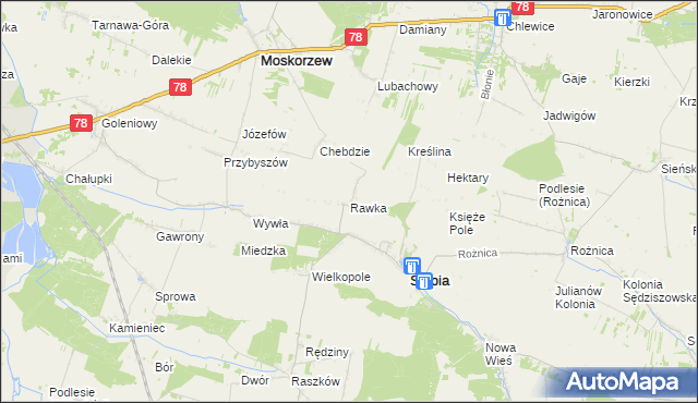 mapa Rawka gmina Słupia, Rawka gmina Słupia na mapie Targeo