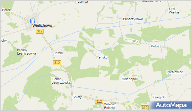 mapa Reńsko gmina Wielichowo, Reńsko gmina Wielichowo na mapie Targeo