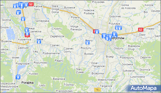 mapa Roczyny, Roczyny na mapie Targeo